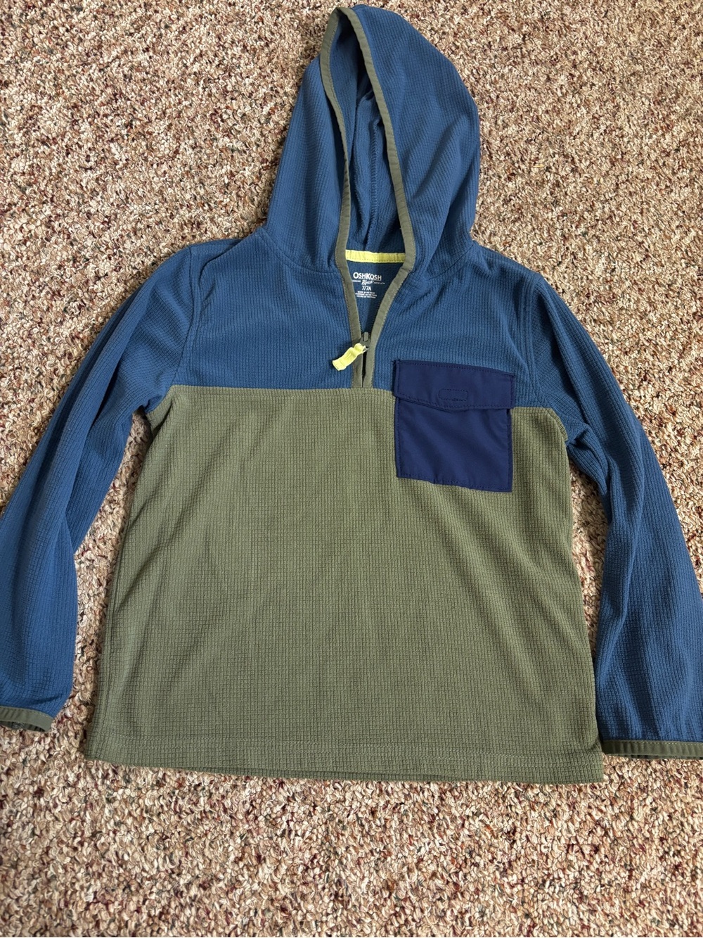 OshKosh B'gosh Blue & Olive Hooded Half-Zip Top with Navy Pocket